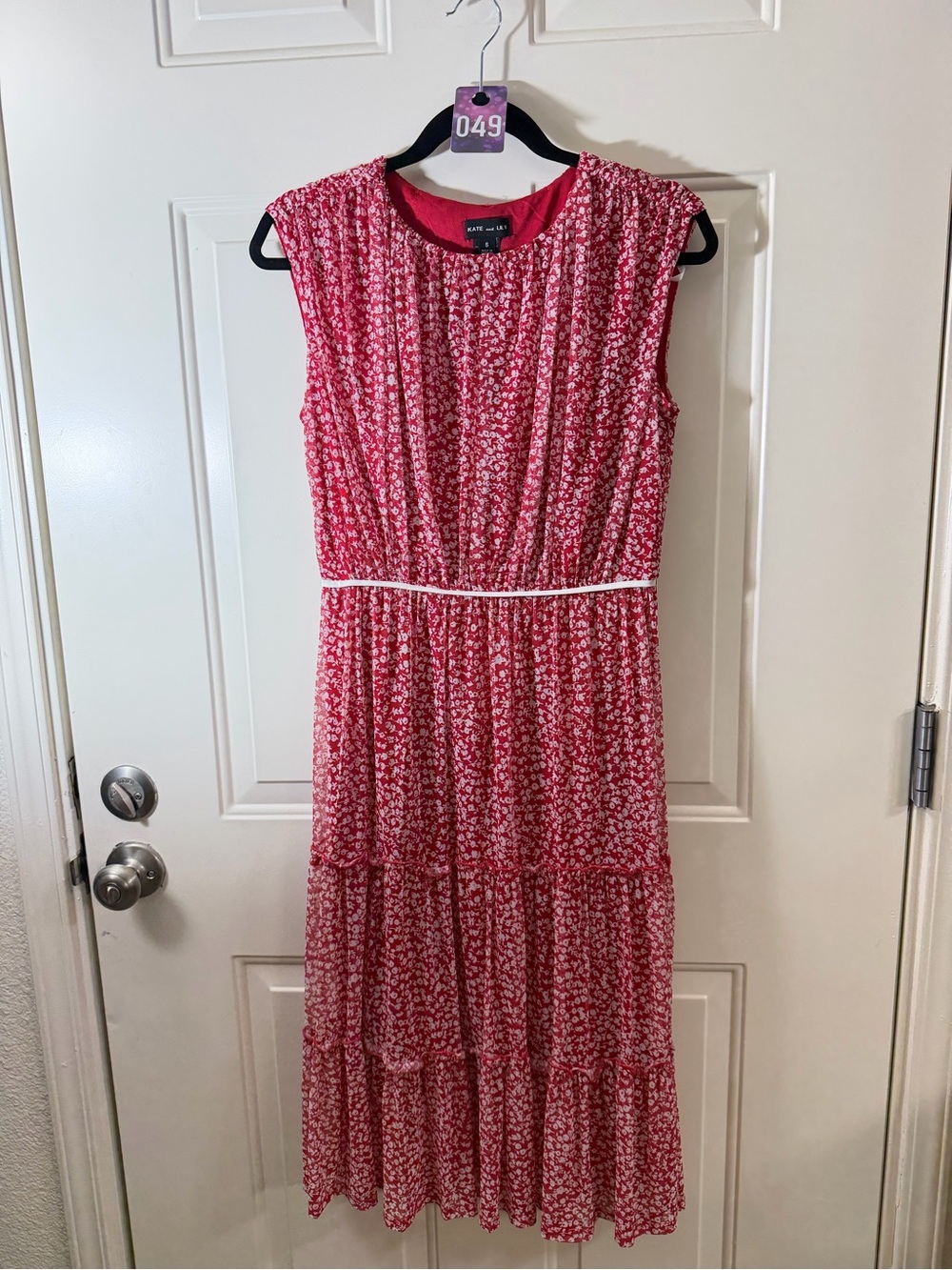 Kate and Lily Floral Tiered Midi Dress Women’s Size 6 Red White Cottagecore 049